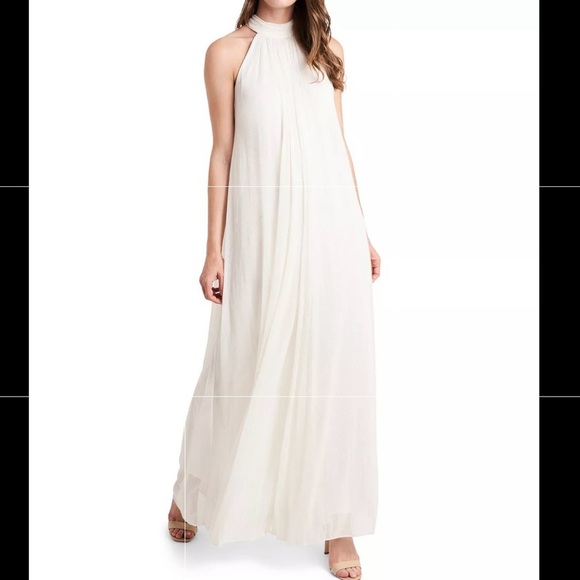 MSK High-Neck Sparkle-Mesh Wide-Leg Jumpsuit-Ivory/Gold - Picture 4 of 9